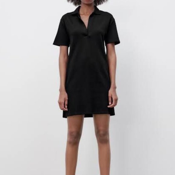 Black Short Sleeve Polo Shirt Dress - Picture 1 of 7